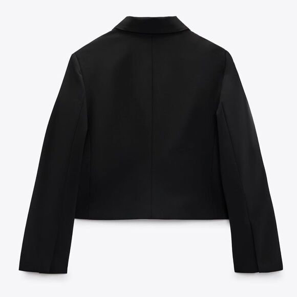 ZARA BLACK CROP WOOL BLEND BLAZER - Picture 7 of 9